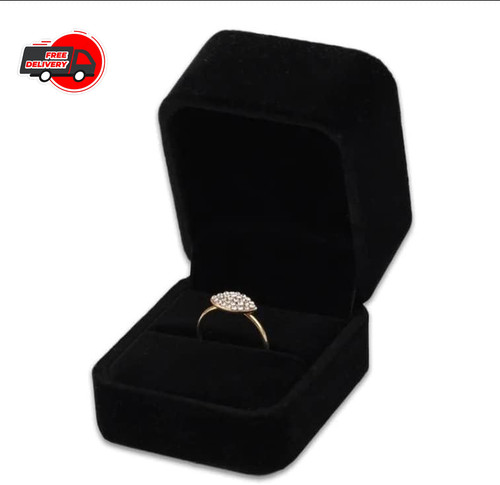 Black velvet ring box - black,