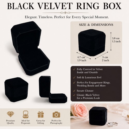 Black velvet ring box jewelry - box,